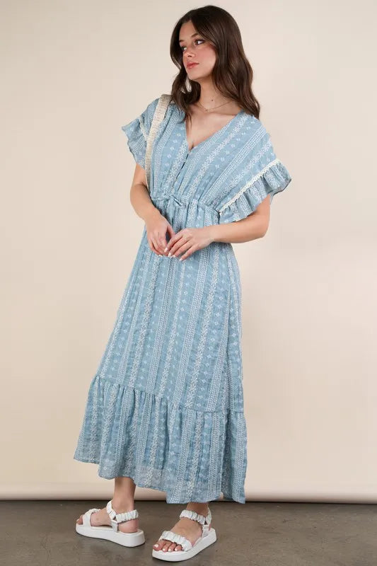 VERY J Embroidered Boho Ruffled Midi Dress - Sydney So Sweet