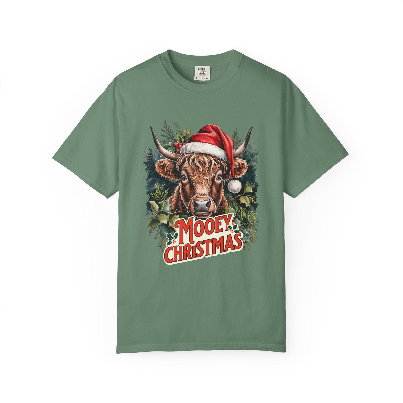 Mooey Christmas Highland Cow Tee Longhorn Holiday Graphic T-Shirt