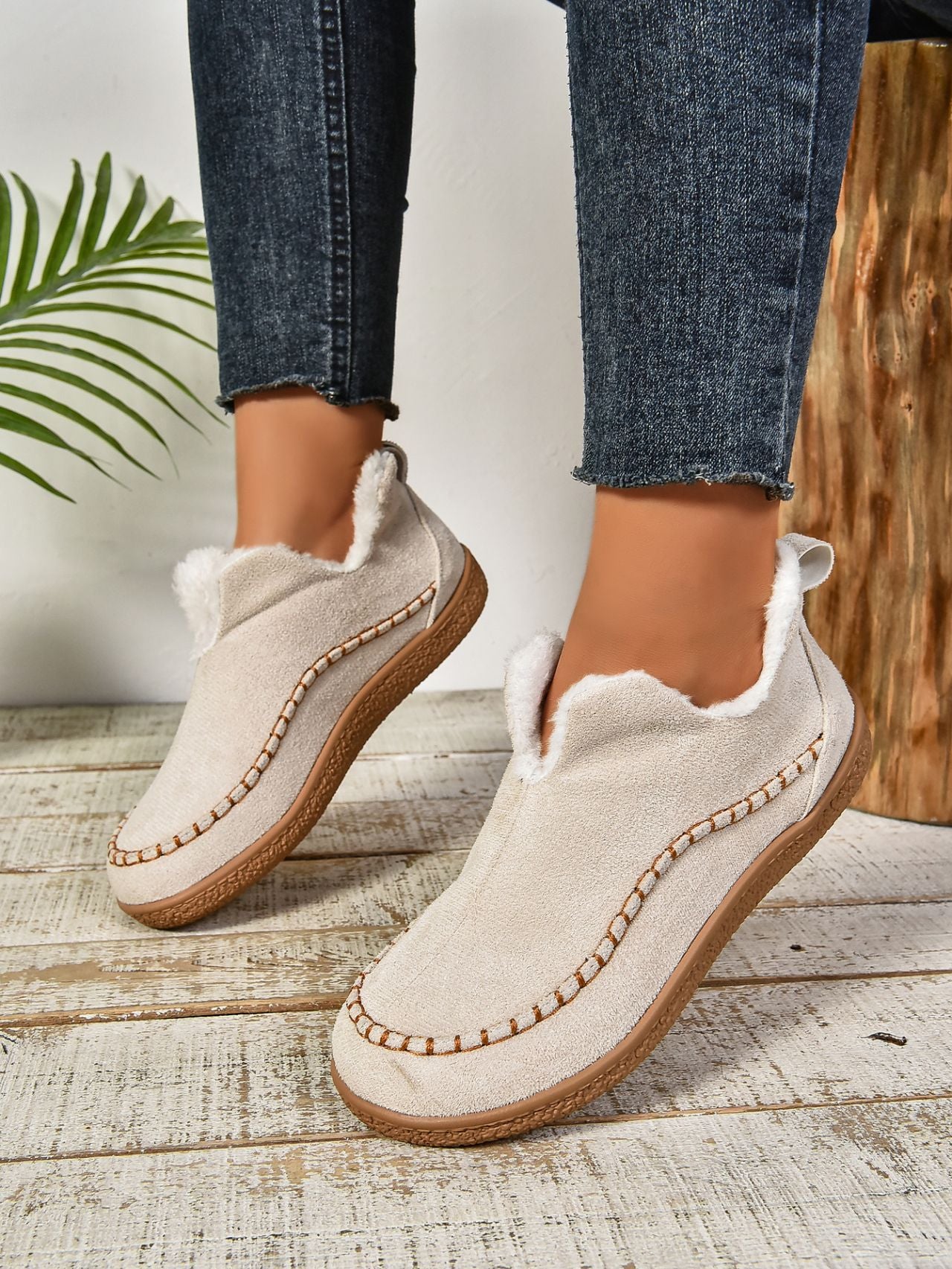 Faux Fur Round Toe Flat Sneakers - Sydney So Sweet