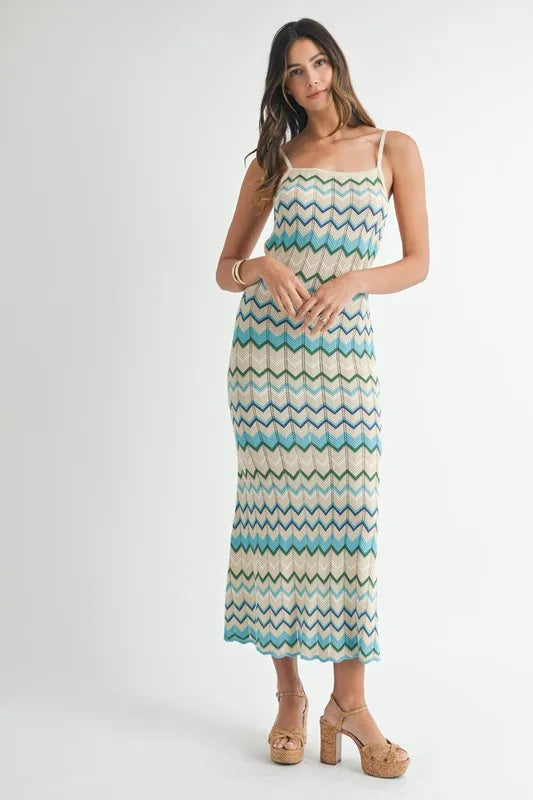 MABLE Lightweight Pointelle Chevron Knit Maxi Dress - Sydney So Sweet