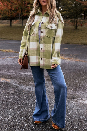 Plaid Button Up Long Sleeve Jacket - Sydney So Sweet