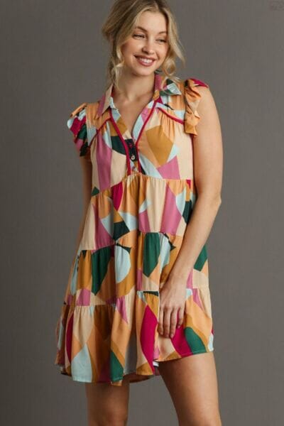 Umgee Full Size Button Detail Ruffle Sleeve Mini Dress Plus Size - Sydney So Sweet