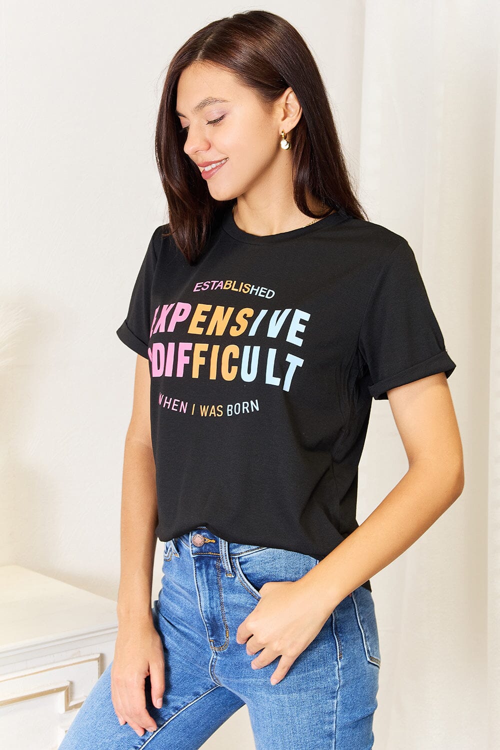 Expensive & Difficult Graphic Cuffed Sleeve T-Shirt - Sydney So Sweet