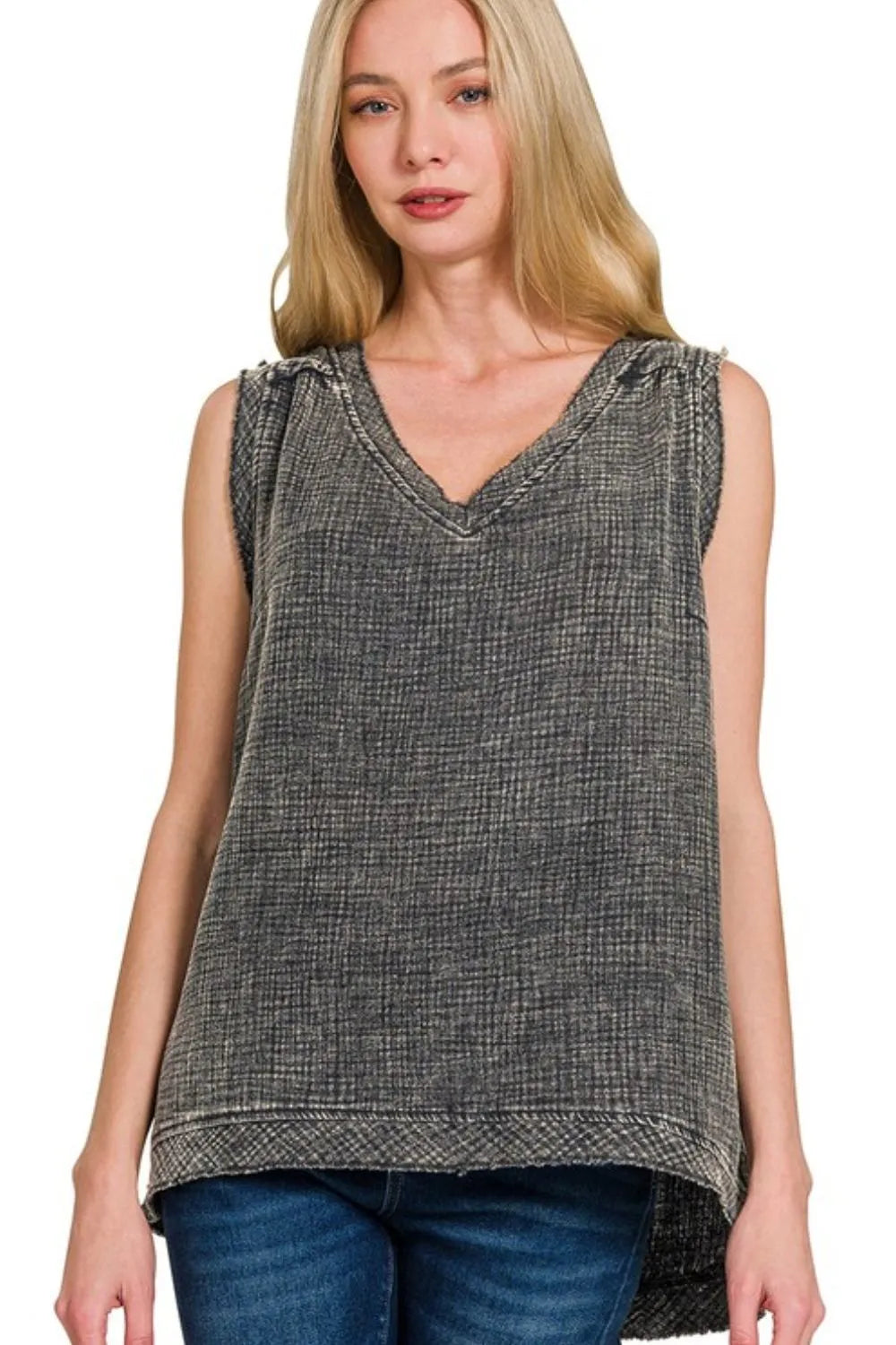 Zenana Double Gauze Raw Edge Acid Washed Tank - Sydney So Sweet