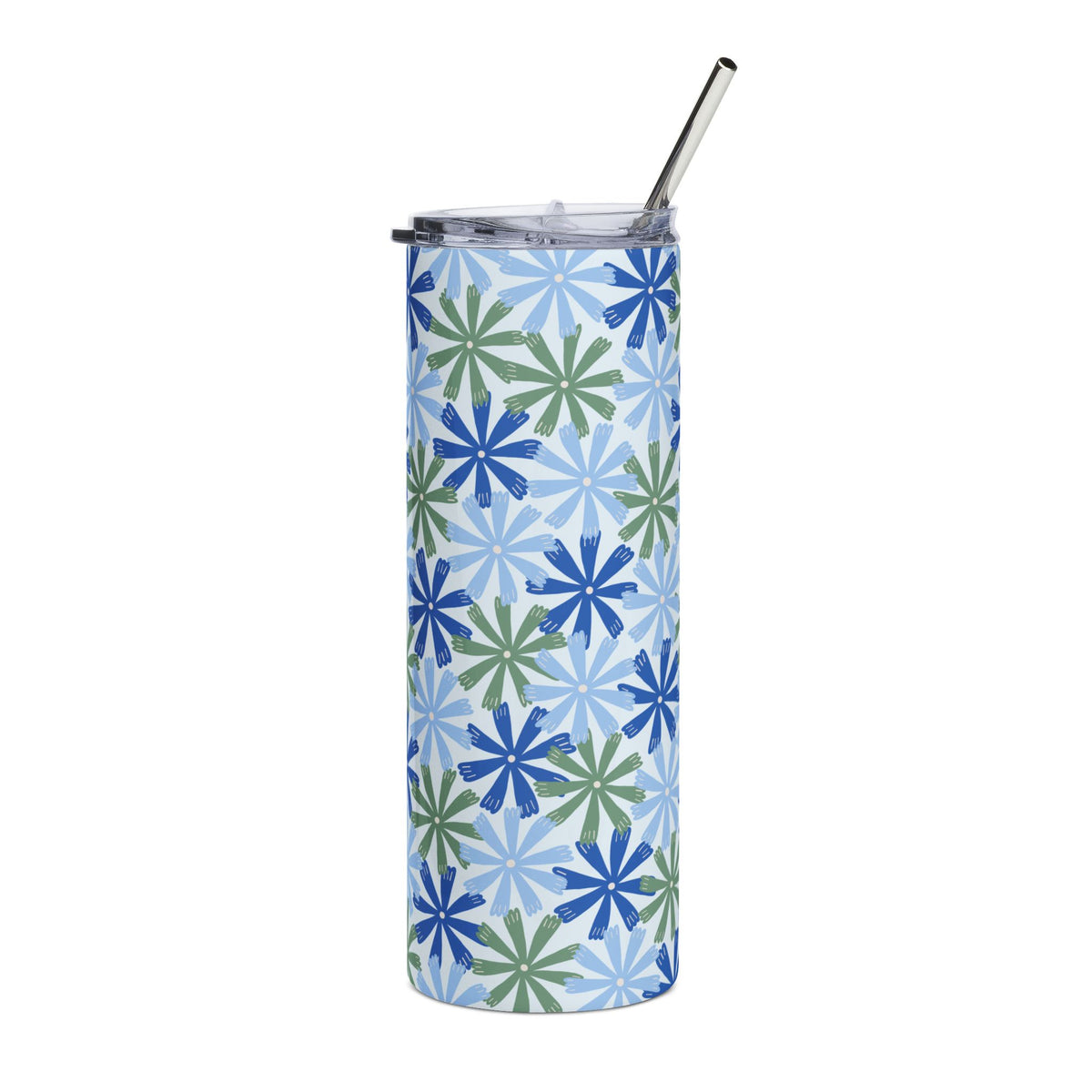 Blue & Green Floral Starburst 20oz Stainless  Steel Tumbler Insulated Travel Cup