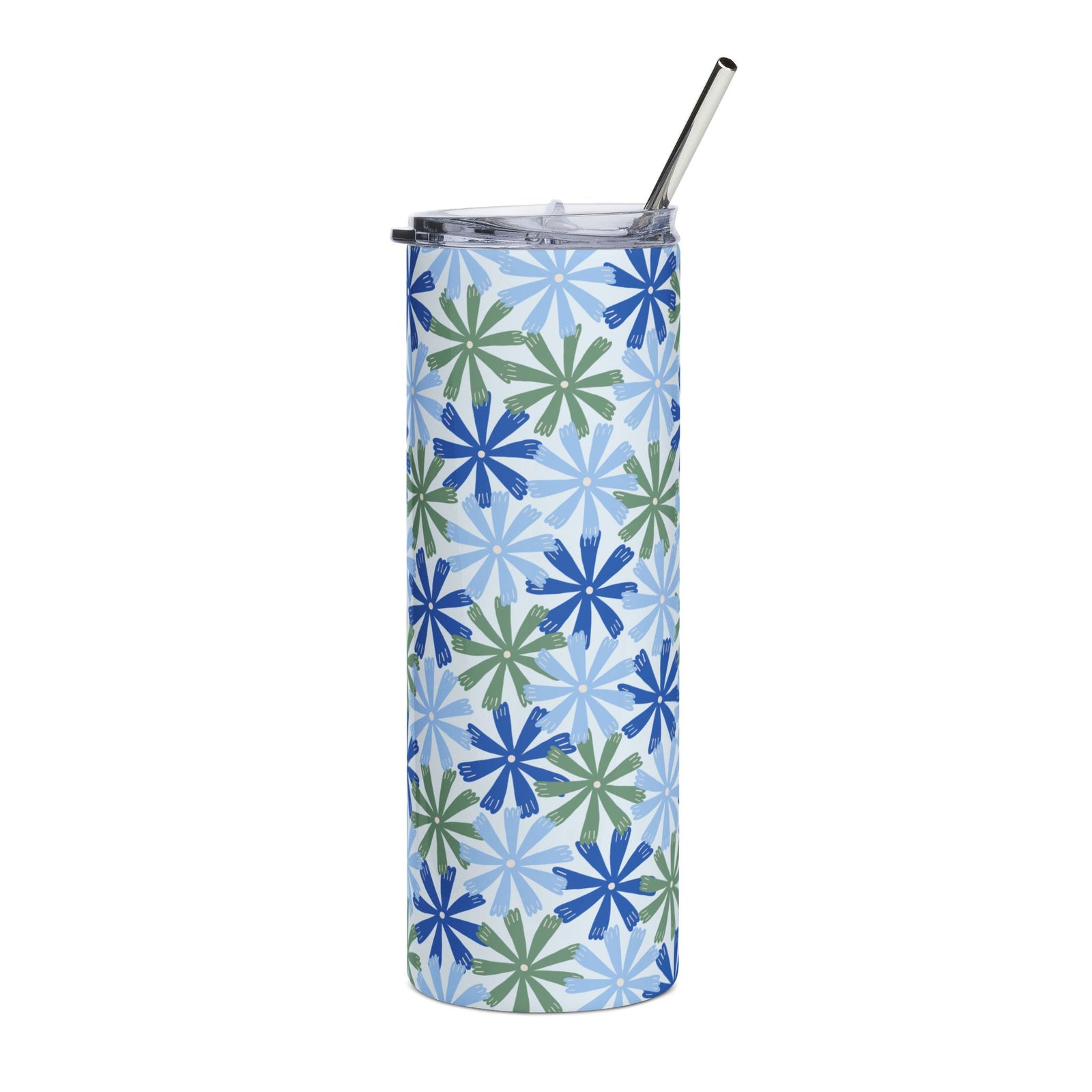 Blue & Green Floral Starburst 20oz Stainless  Steel Tumbler Insulated Travel Cup