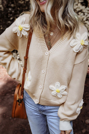 Flower Dropped Shoulder Long Sleeve Cardigan - Sydney So Sweet