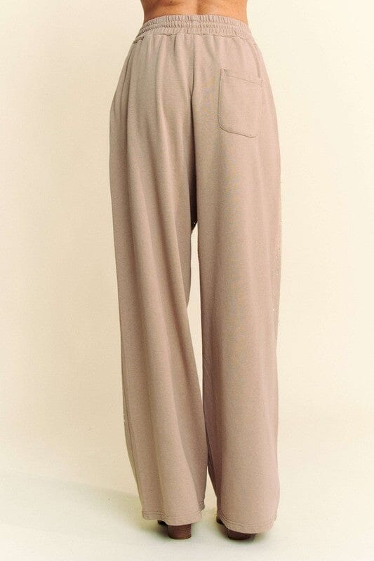Davi & Dani Rhinestone Drawstring Wide Leg Pants - Sydney So Sweet