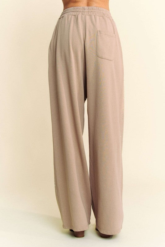 Davi & Dani Rhinestone Drawstring Wide Leg Pants - Sydney So Sweet