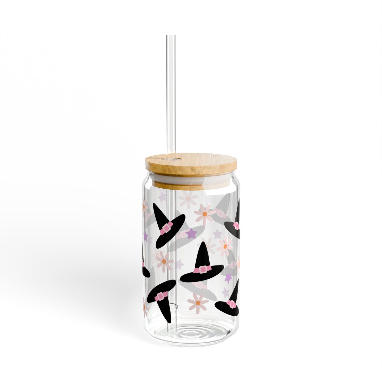 Witch Hat Halloween Sipper Glass 16oz Reusable Drink Jar with Lid & Straw