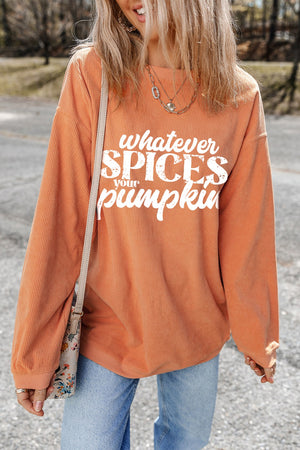 Whatever Spices Your Pumpkin Women's Graphic Long Sleeve Oversize Sweatshirt - Sydney So Sweet