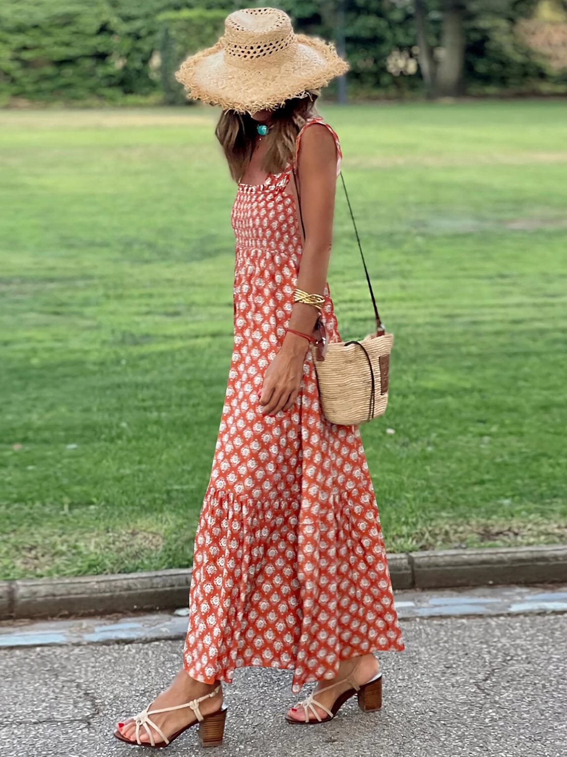 Smocked Printed Square Neck Sleeveless Dress - Sydney So Sweet