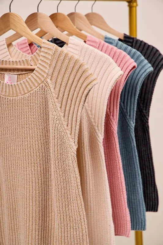 SO ME Mineral Washed Raglan Sleeveless Sweater Top - Sydney So Sweet