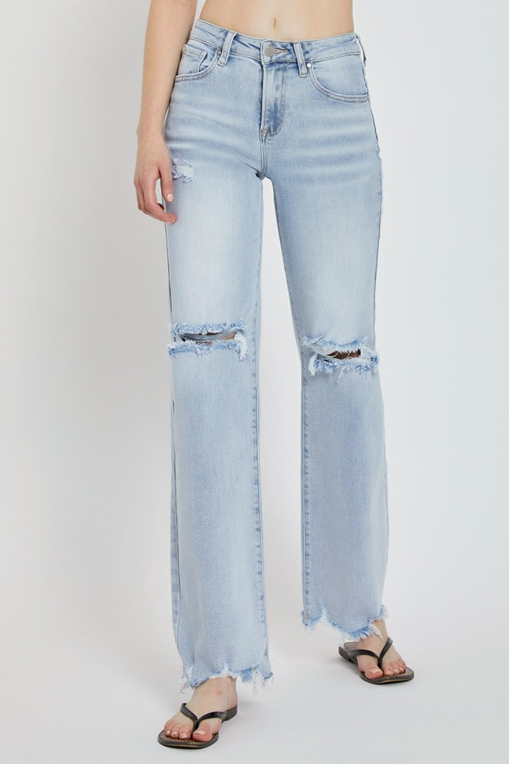 RISEN Full Size High Rise Distressed Wide Leg Jeans - Sydney So Sweet