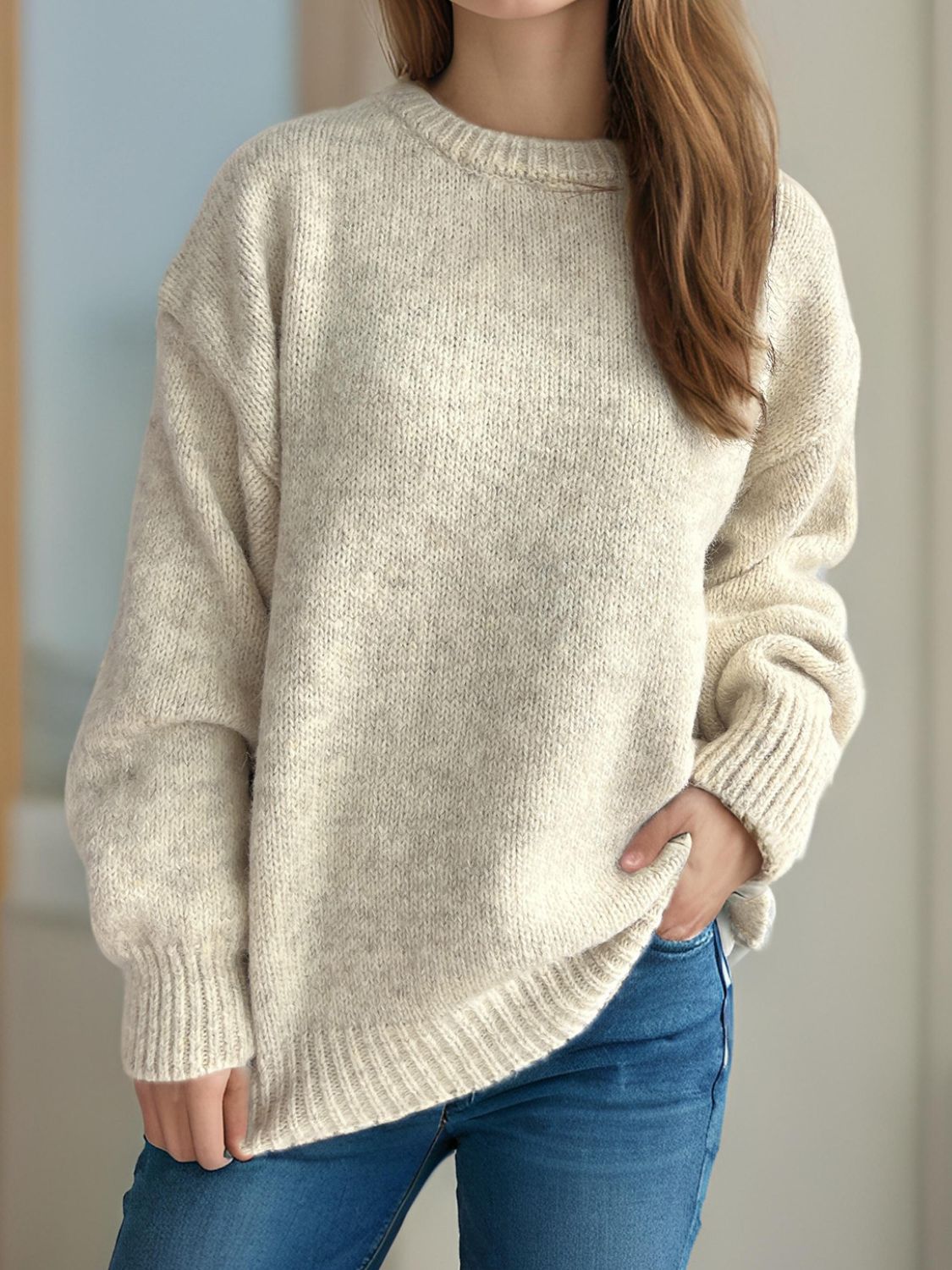 Round Neck Long Sleeve Sweater - Sydney So Sweet