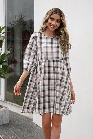 Plaid Round Neck Mini Dress - Sydney So Sweet