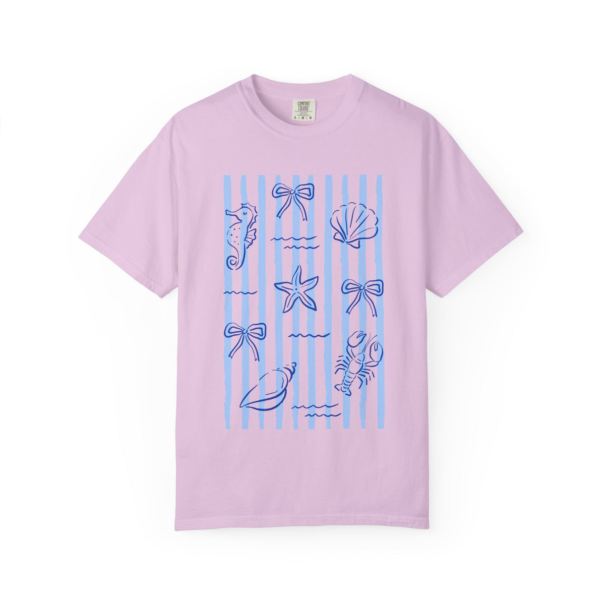 Coastal Stripes Graphic Tee Women's Nautical Seashell & Starfish T-Shirt