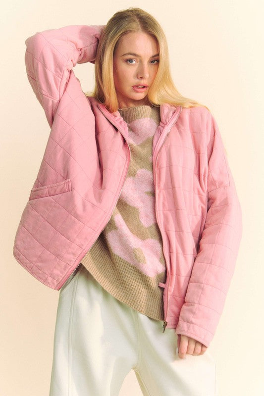 Davi &amp; Dani Quilted Zip Up Dropped Shoulder Jacket - Sydney So Sweet