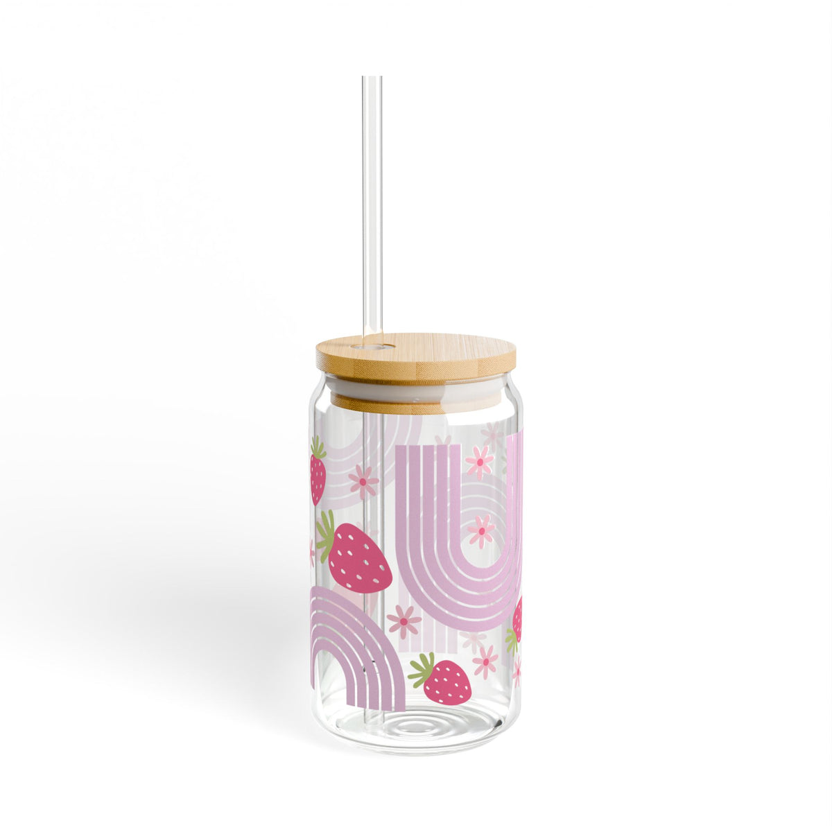 Wild Strawberry Tumbler Sipper Glass 16oz — Reusable Drink Jar with Lid & Straw
