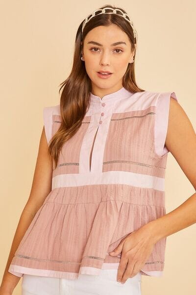 Annie Wear Contrast Trim Peplum Button Detail Blouse - Sydney So Sweet
