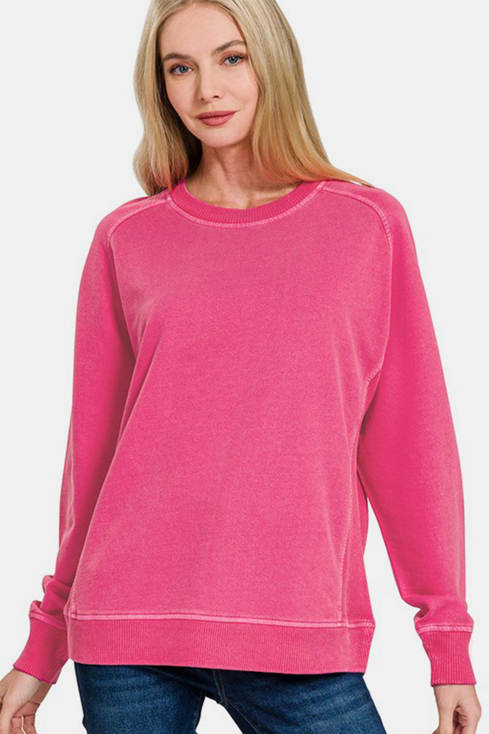 Zenana Full Size Pigment Dyed French Terry Sweatshirt - Sydney So Sweet