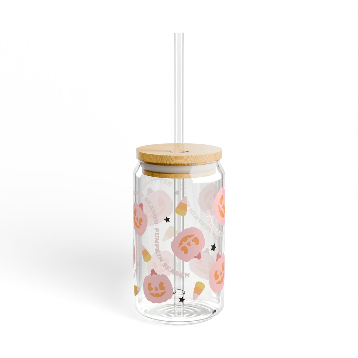 Hey Pumpkin Season Halloween Sipper Glass 16oz Reusable Drink Jar with Lid & Straw
