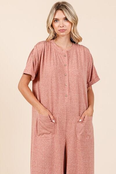 Mittoshop Button Detail Short Sleeve Wide Leg Jumpsuit - Sydney So Sweet