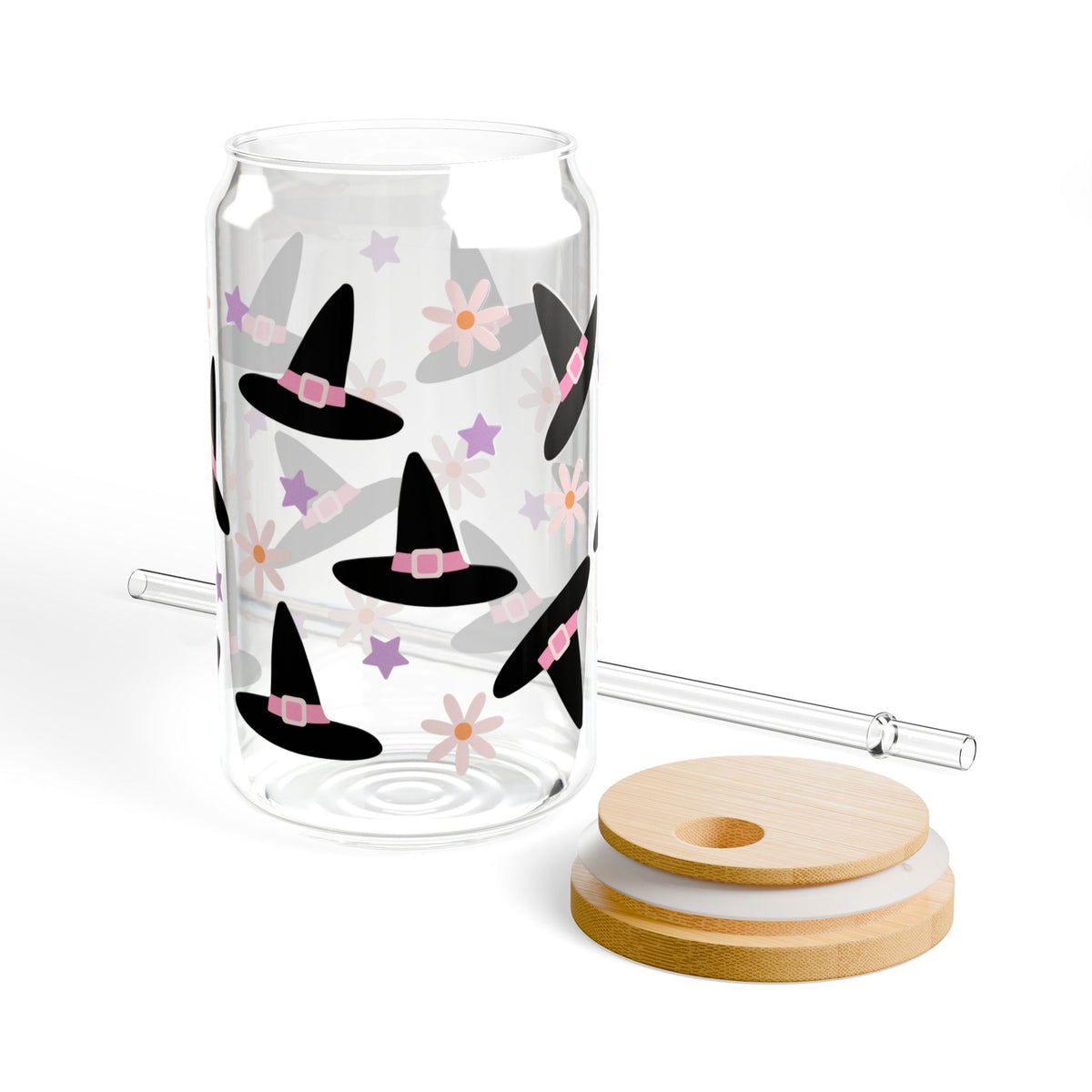 Witch Hat Halloween Sipper Glass 16oz Reusable Drink Jar with Lid & Straw