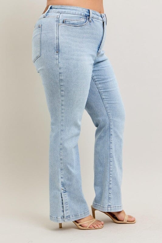 Judy Blue Full Size Tummy Control Vintage Wash Side Slit Slim Boot Jeans Plus Size - Sydney So Sweet