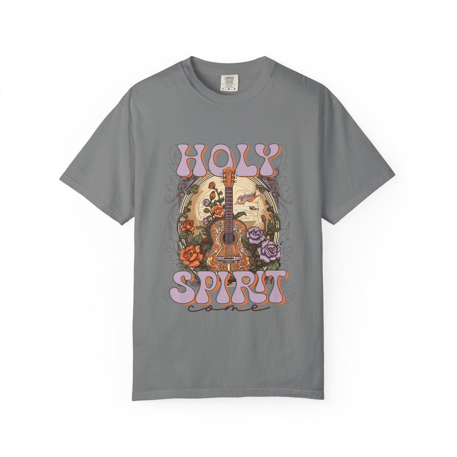 Holy Spirit Come Guitar T-Shirt Vintage Floral Christian Worship Tee