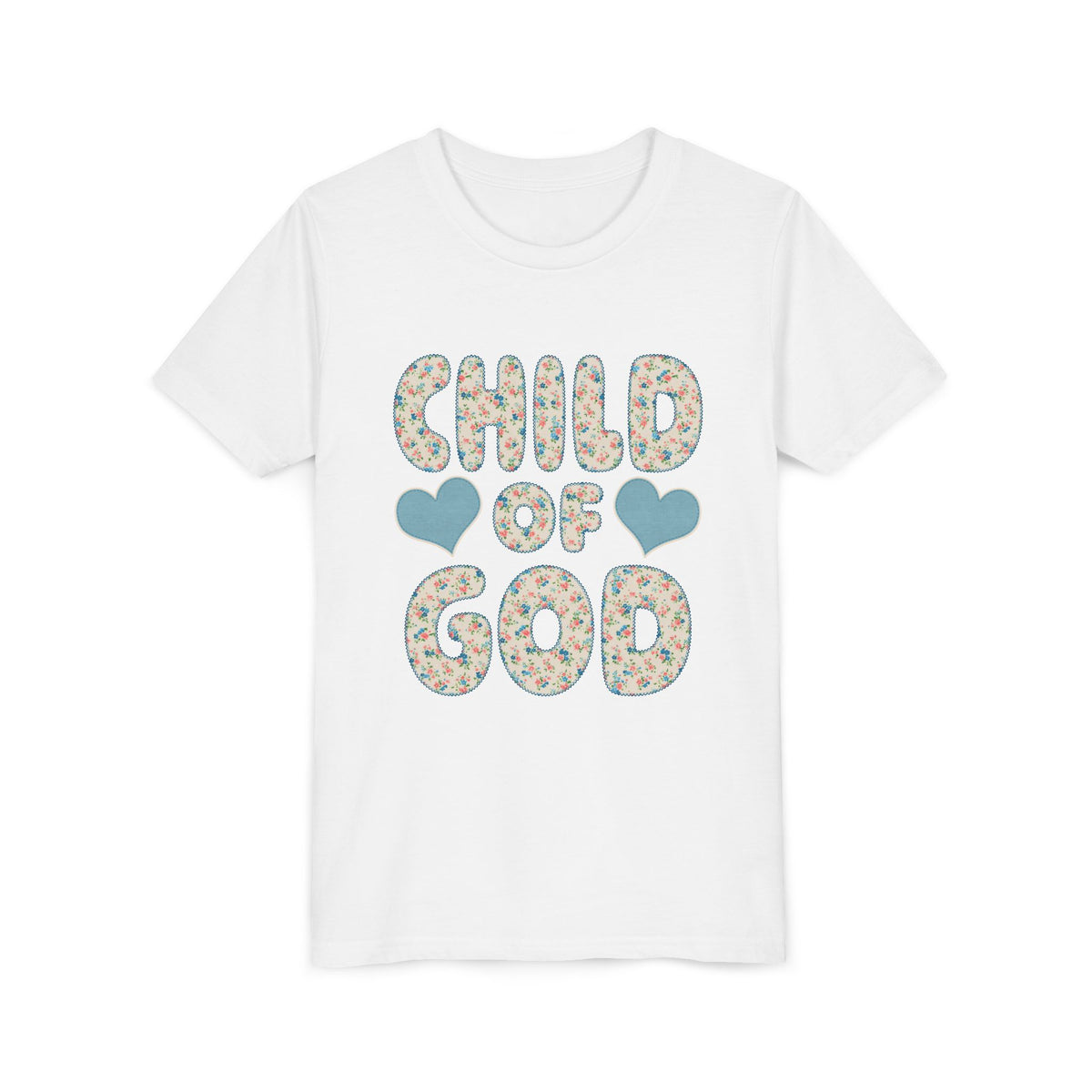 Child of God Kids T-Shirt Cute Youth Floral Bubble Letters Graphic Tee