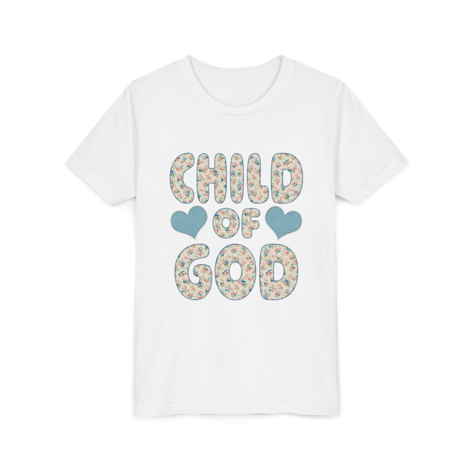 Child of God Kids T-Shirt Cute Youth Floral Bubble Letters Graphic Tee