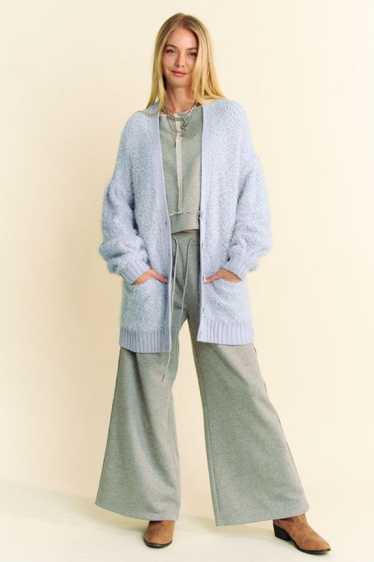 Davi &amp; Dani Ribbed Hem Button Up Long Sleeve Cardigan - Sydney So Sweet