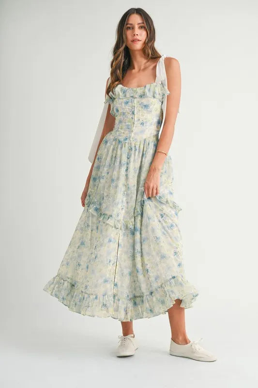 MABLE Floral Printed Shoulder Strap Midi Dress - Sydney So Sweet