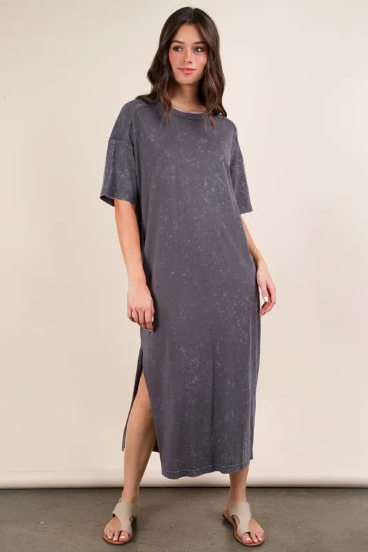 VERY J Plus Size Mineral Washed Casual Comfy Midi Dress - Sydney So Sweet