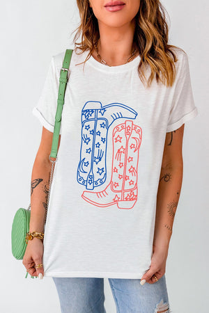 Boot Graphic Round Neck Short Sleeve T-Shirt - Sydney So Sweet