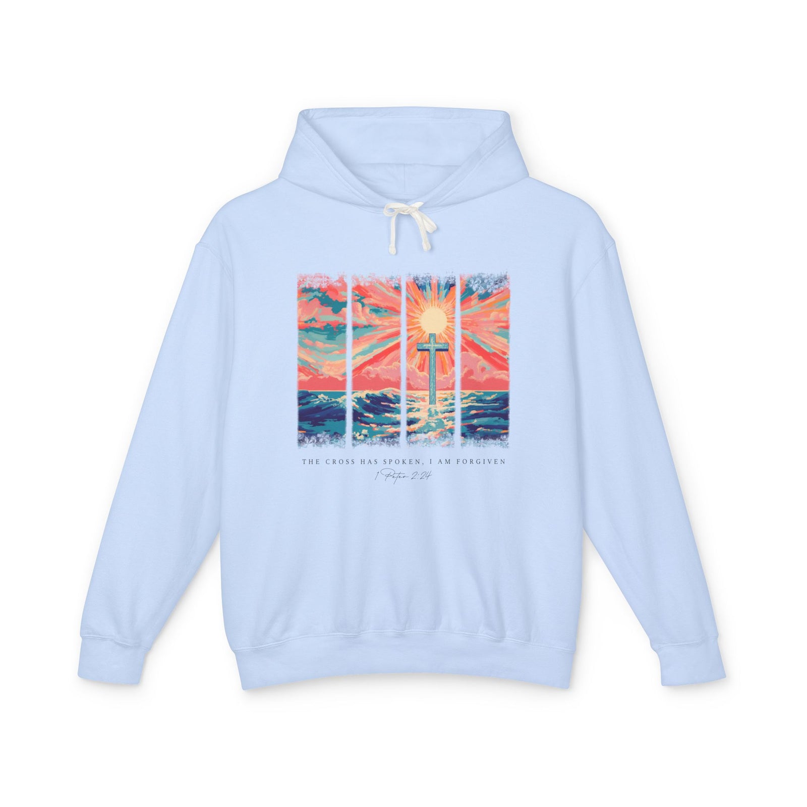 The Cross Has Spoken I am Forgiven Christian Cross Sunset Hoodie Graphic Sweatshirt