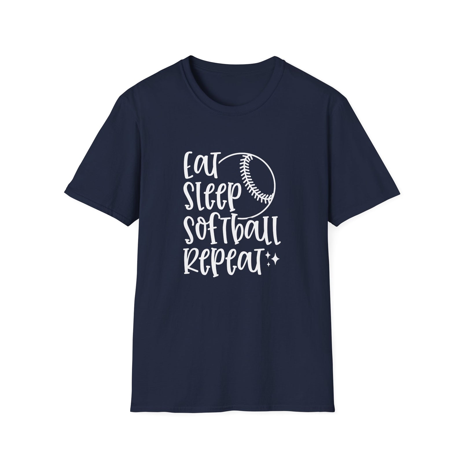 Eat Sleep Softball Repeat Graphic T-Shirt Cute Sports Mom Tee (12 Team Colors)