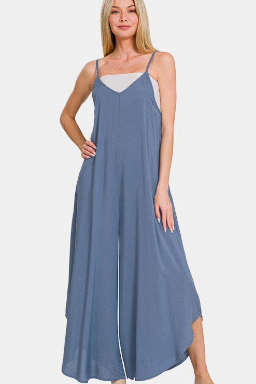 Zenana Spaghetti Strap Wide Leg Overalls with Pockets - Sydney So Sweet