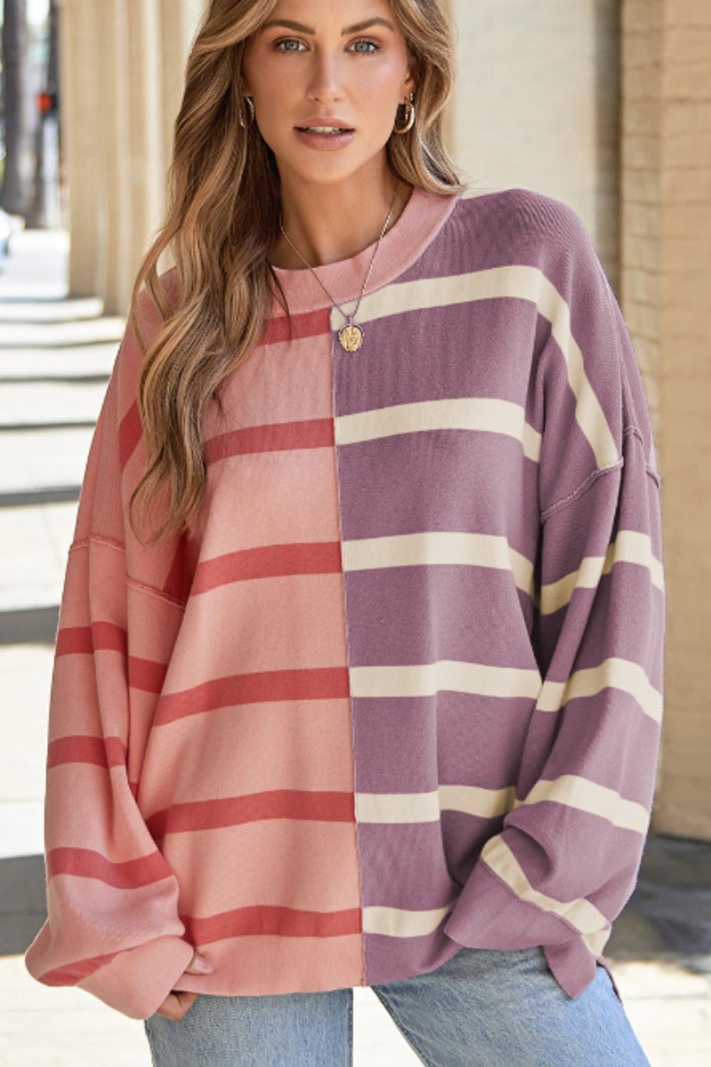 Contrast Striped Long Sleeve Sweatshirt - Sydney So Sweet