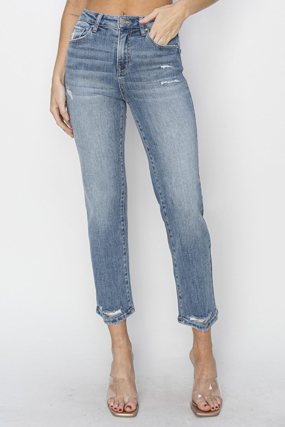 RISEN Full Size High Waist Distressed Cropped Jeans - Sydney So Sweet