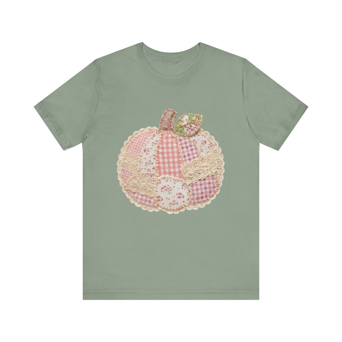 Pumpkin Patch Patchwork Tee Pink Floral Autumn Pumpkin Graphic T‑Shirt