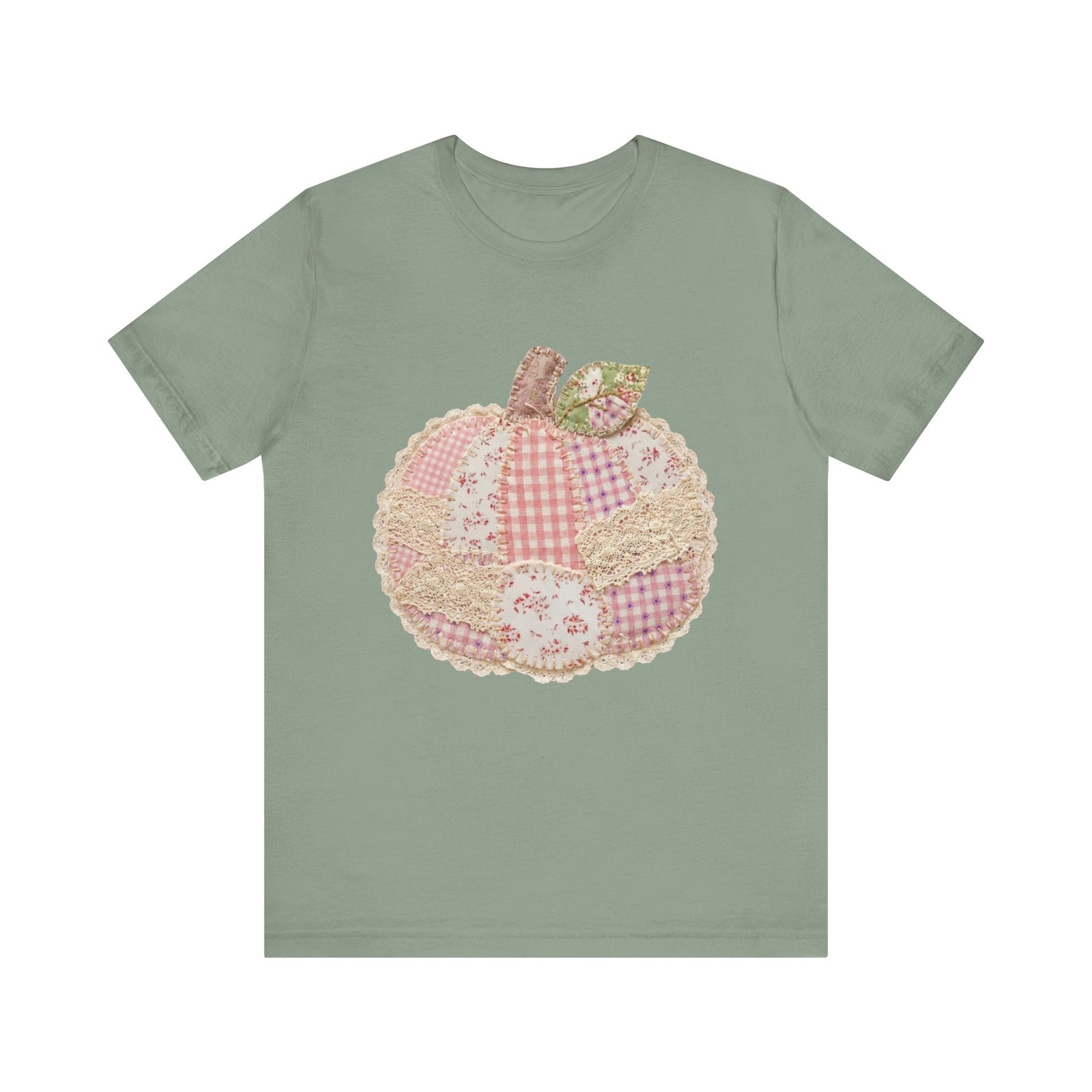 Pumpkin Patch Patchwork Tee Pink Floral Autumn Pumpkin Graphic T‑Shirt