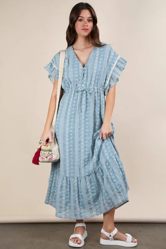 VERY J Embroidered Boho Ruffled Midi Dress - Sydney So Sweet