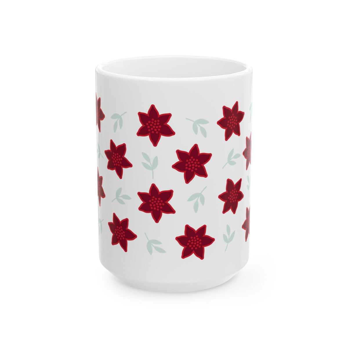 Poinsettia Christmas Flowers Ceramic Mug Coffee Cup (11oz & 15oz)