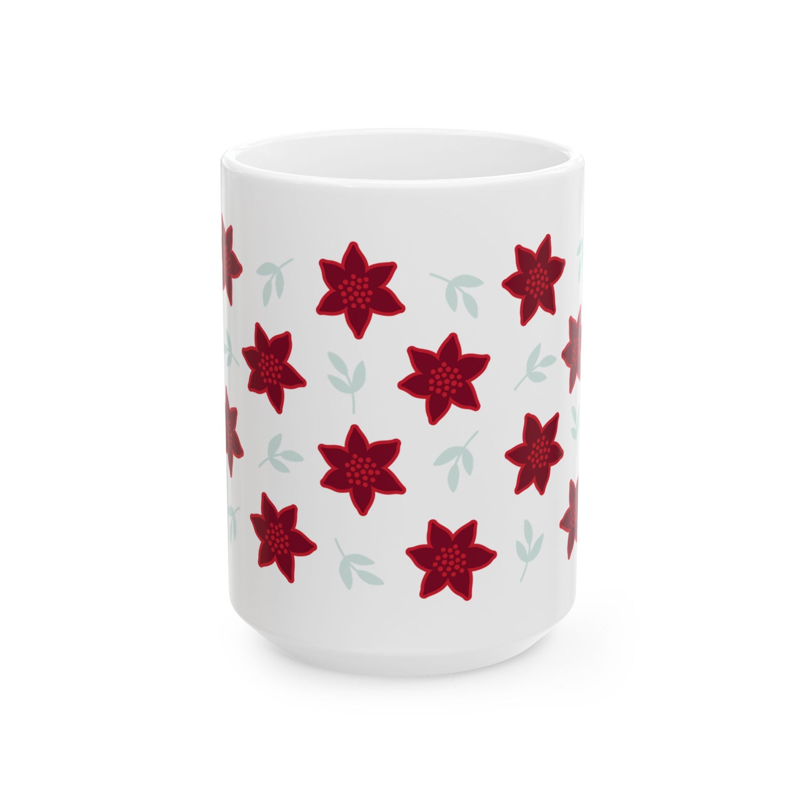 Poinsettia Christmas Flowers Ceramic Mug Coffee Cup (11oz & 15oz)