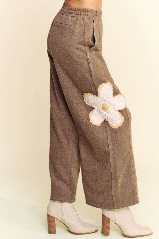 Davi & Dani Flower Patch Elastic Waist Wide Leg Pants - Sydney So Sweet