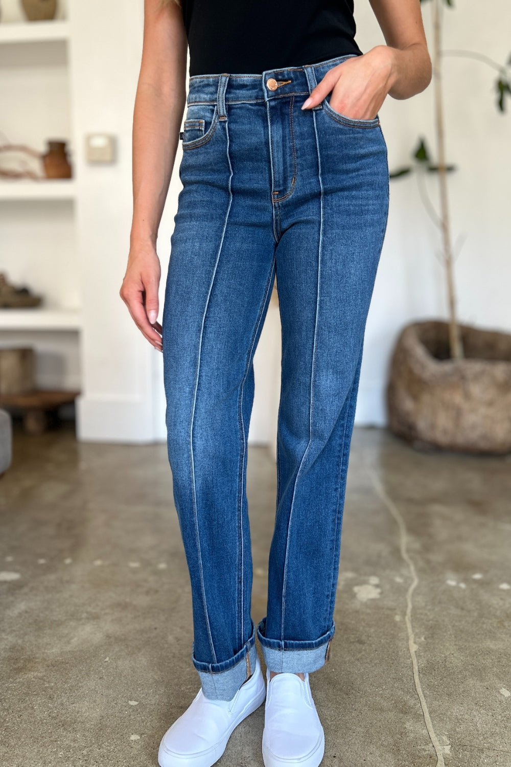 Judy Blue Full Size High Waist Front Seam Detail Straight Jeans - Sydney So Sweet