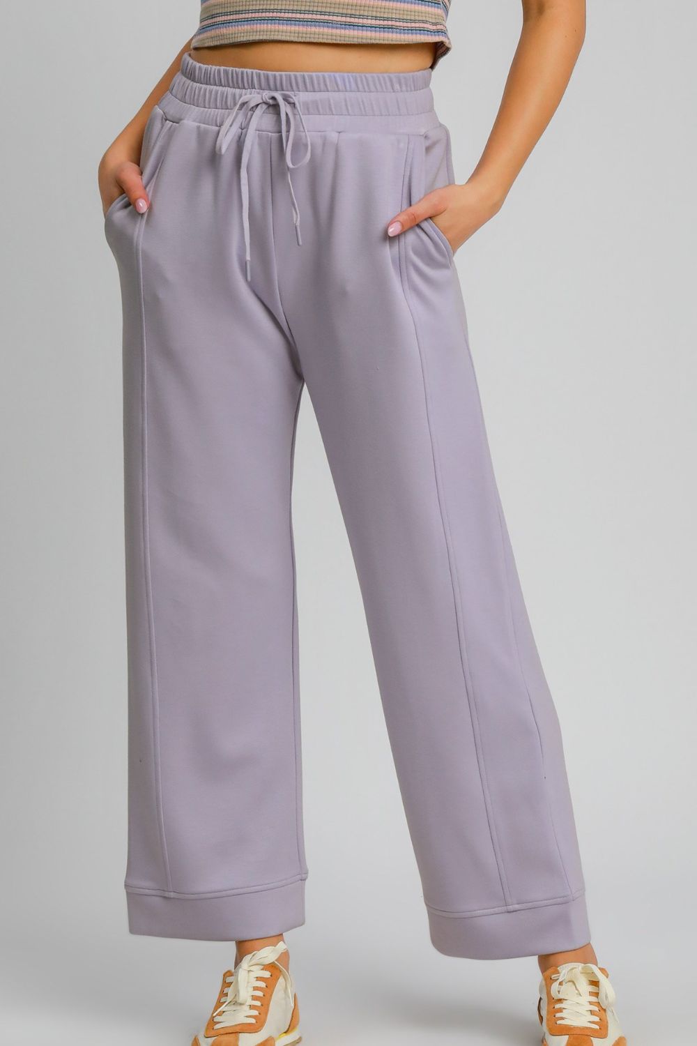 Umgee Drawstring Elastic Waist Wide Leg Pants - Sydney So Sweet