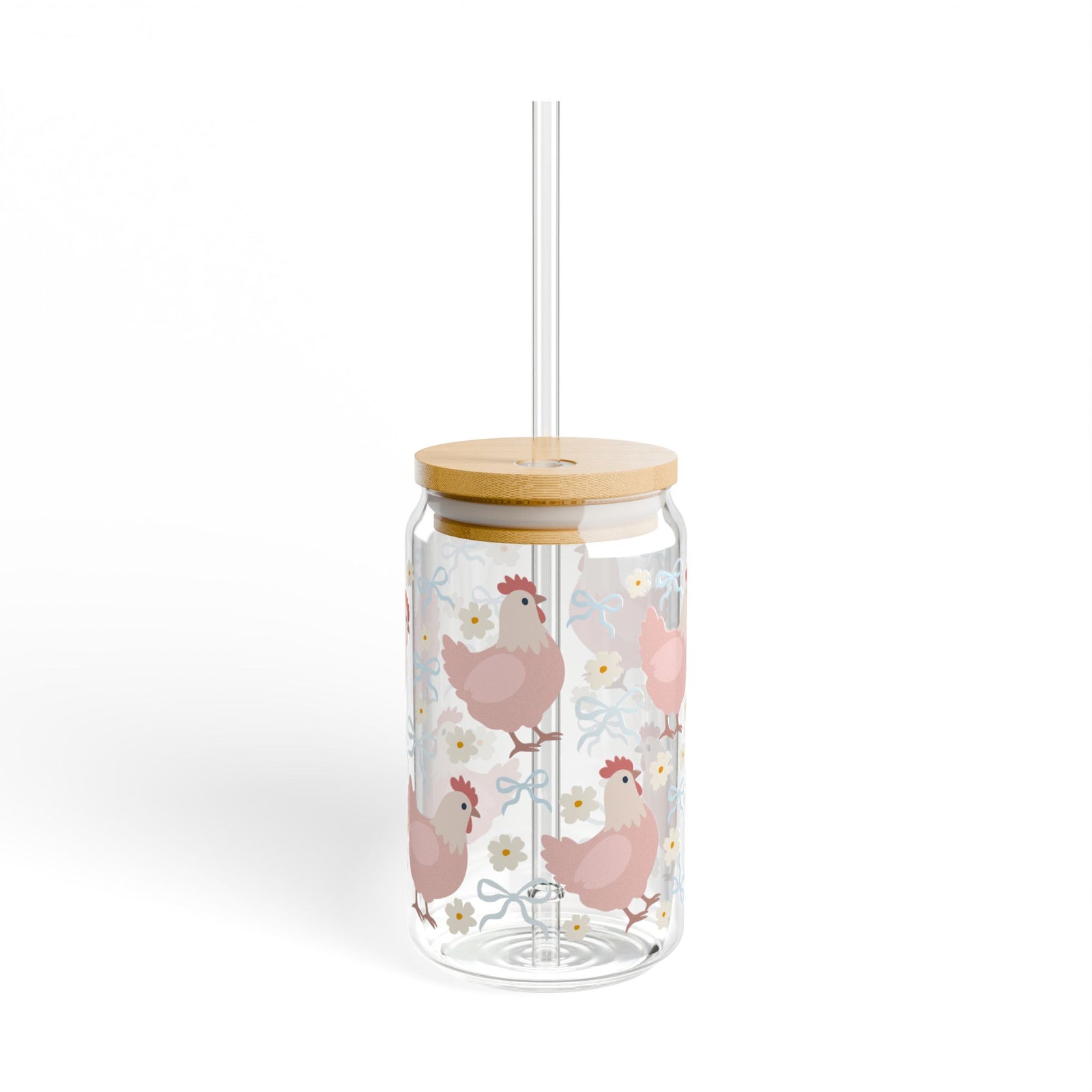 Coquette Chicken Tumbler Sipper Glass 16oz — Reusable Drink Jar with Lid & Straw - Sydney So Sweet